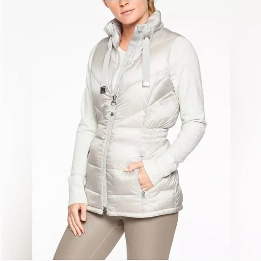 Athleta Moonlight Grey Banner Peak Goose Down Double Zip Vest Women’s Medium